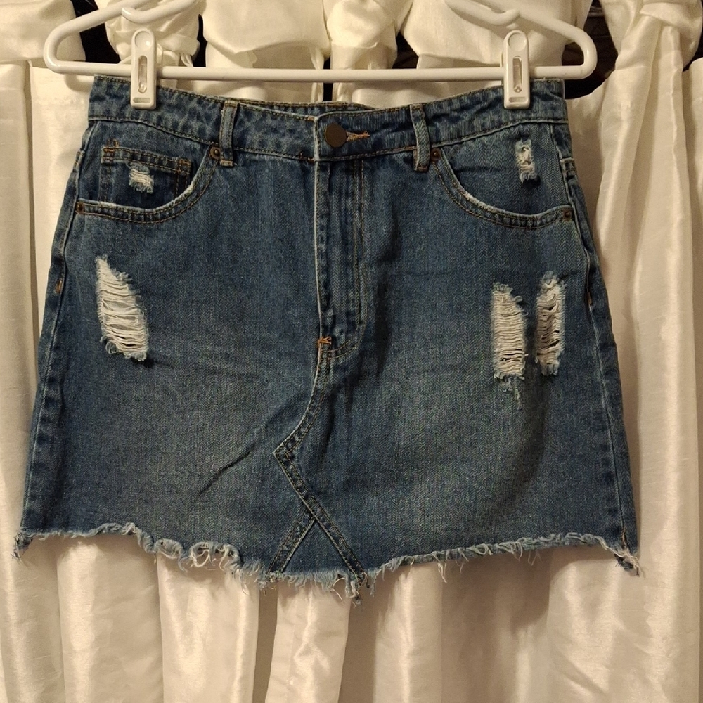 Forever 21 Blue Distressed Mini Skirt Med